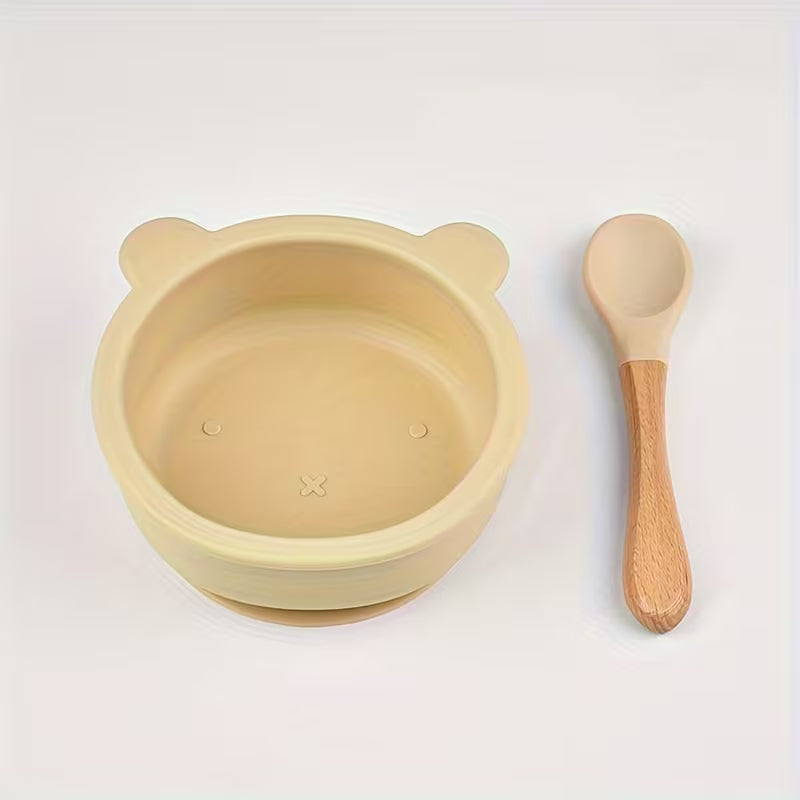 Silicone Suction Bowl with Wooden Spoon