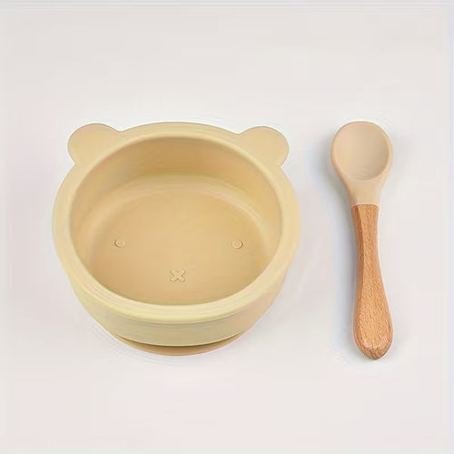 Silicone Suction Bowl with Wooden Spoon