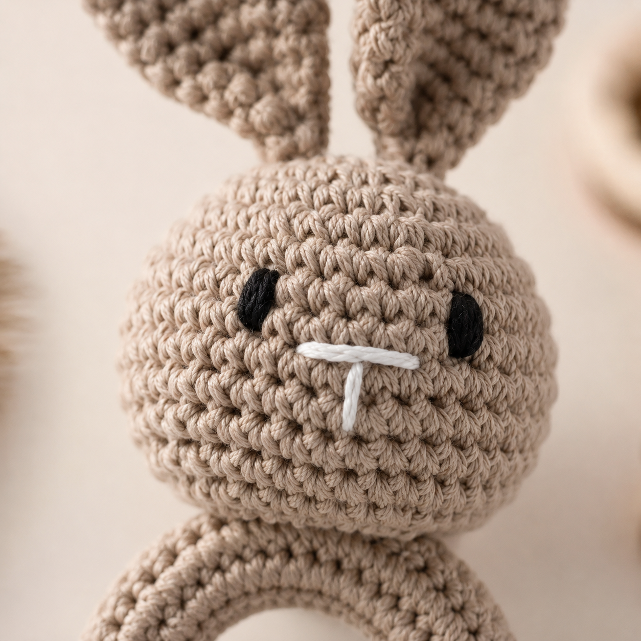 Crocheted Bunny Teether with Wooden Ring