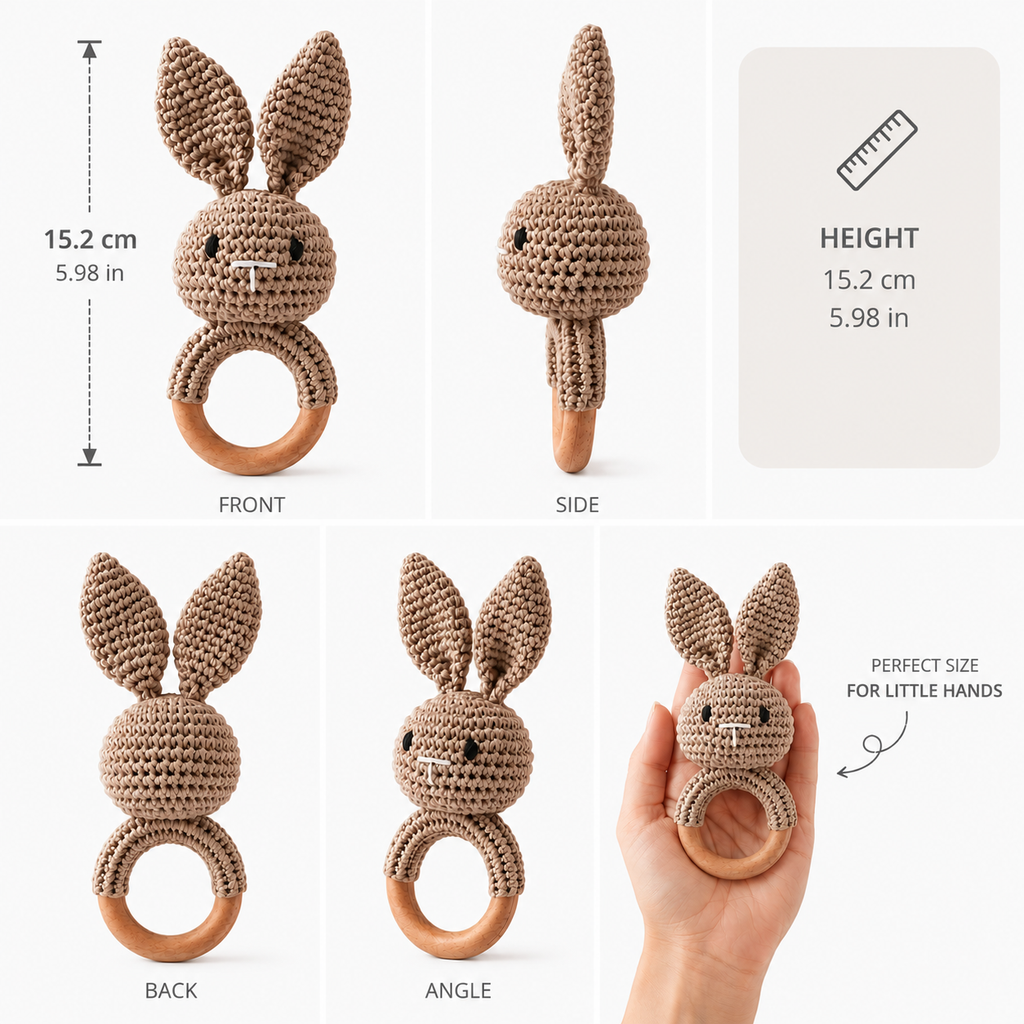 Crocheted Bunny Teether with Wooden Ring